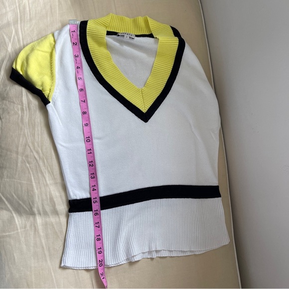 Vtg Louis Feraud White Knit Yellow Accented V Neck Cinch Waist S - Picture 6 of 6